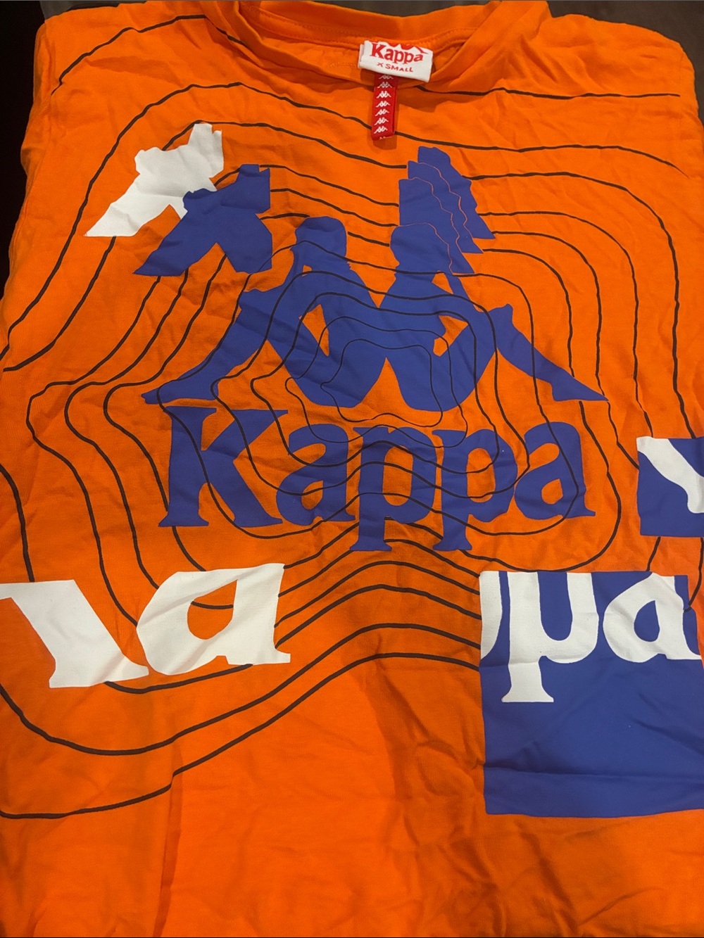 Kappa Orange Tee with Blue and White Logo Graphics